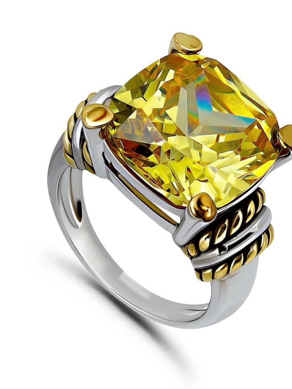 Yellow Gemstone Silver Ring with gold details new original from macys